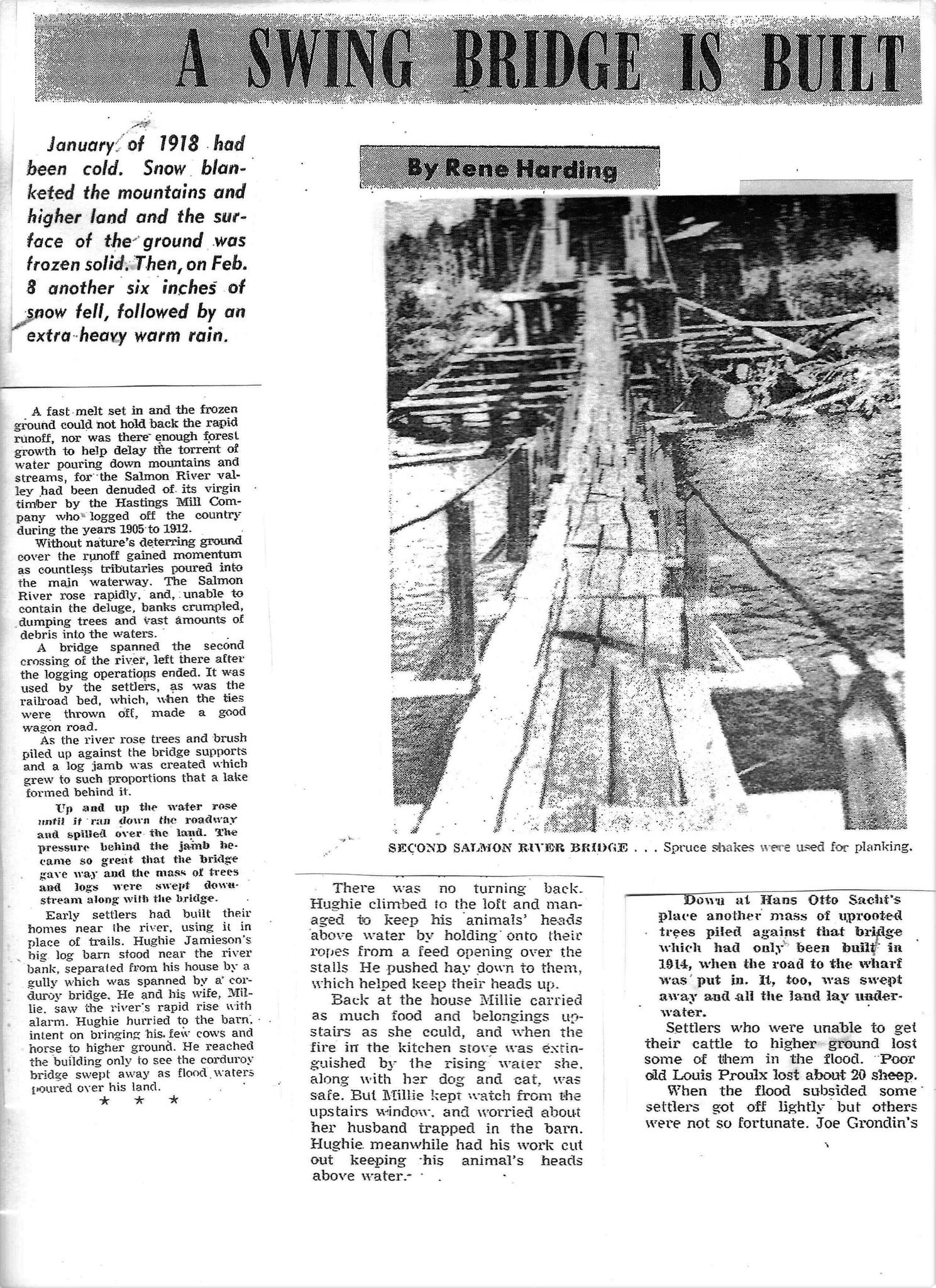 A Swing Bridge Is Built Circa 1918 - Newspaper Article By Rene Harding